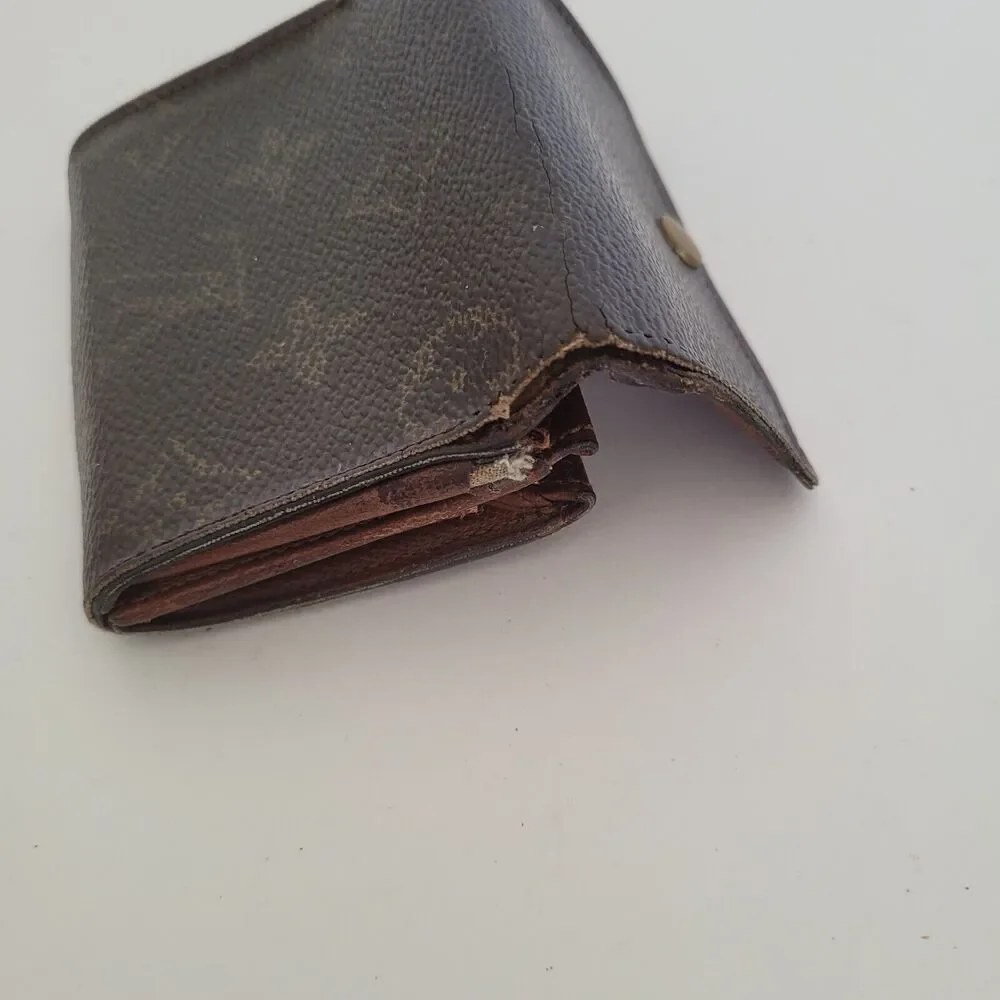 Louis Vuitton LV Micro Brown Folding Monogram Leather Card Wallet Small Authenti